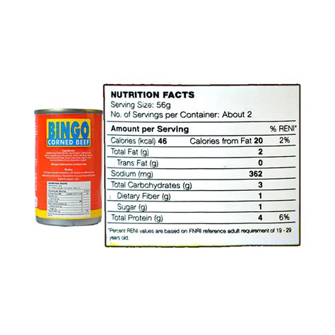 nutrion facts of bingo corned beef philippines|Calories in Corned Beef by Bingo and Nutrition Facts.